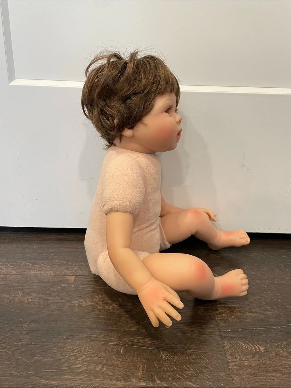 Yesteria Reborn Baby Doll Brown Hair Blue Eye Lifelike Realistic Toy MISSING EYE